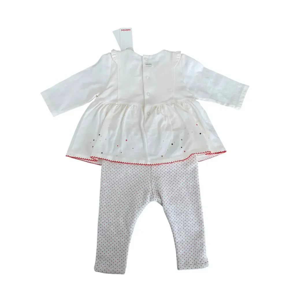 Catimini Baby Girls Embroidered Rainbow Romper Outfit Cream Red 9M NWT